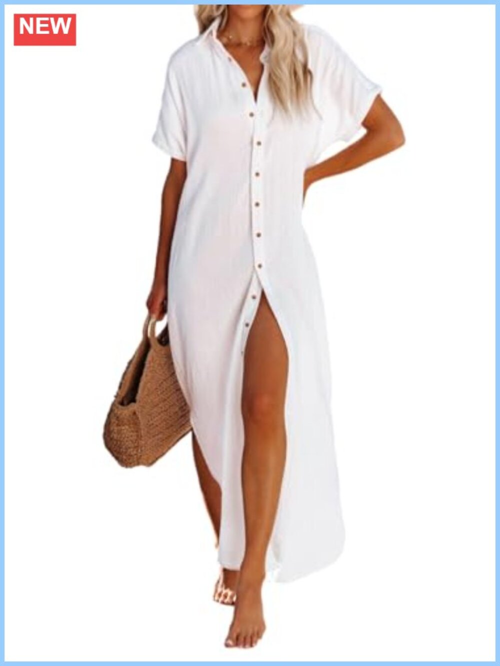 Lightweight Button-Down Swimsuit Cover Up Long Cardigan Beach Dress